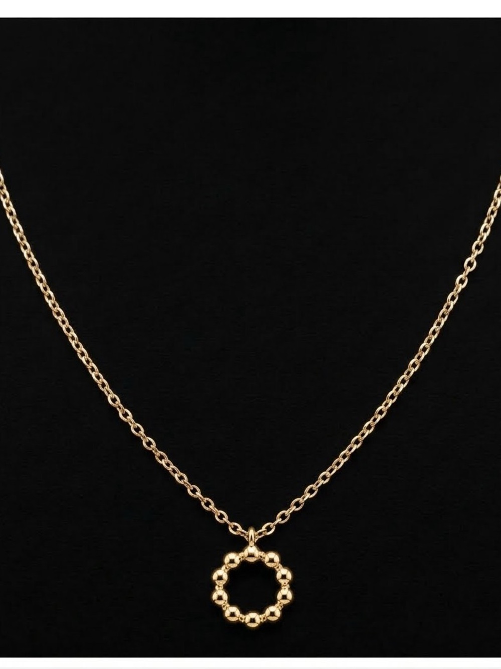 Gold Plated Mini Circle Metal Beaded Sun Pendant 16" Length + Extender NEW